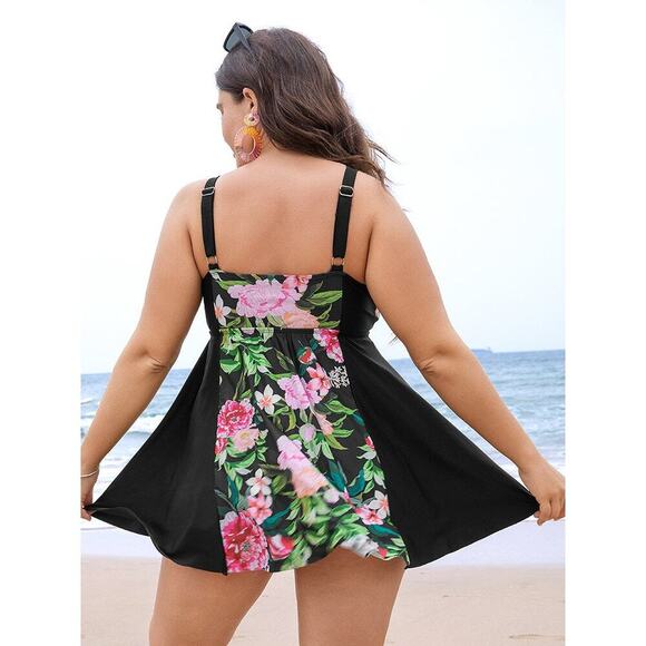 Plus Size 28 5x BloomChic Floral Patchwork Ruffle CUTE Swim Dress Swimsuit - Picture 7 of 10